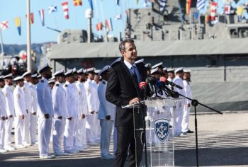 Ο Κ. Μητσοτάκης στην τελετή ονοματοδοσίας της νέας πυραυλάκατου του Πολεμικού Ναυτικού