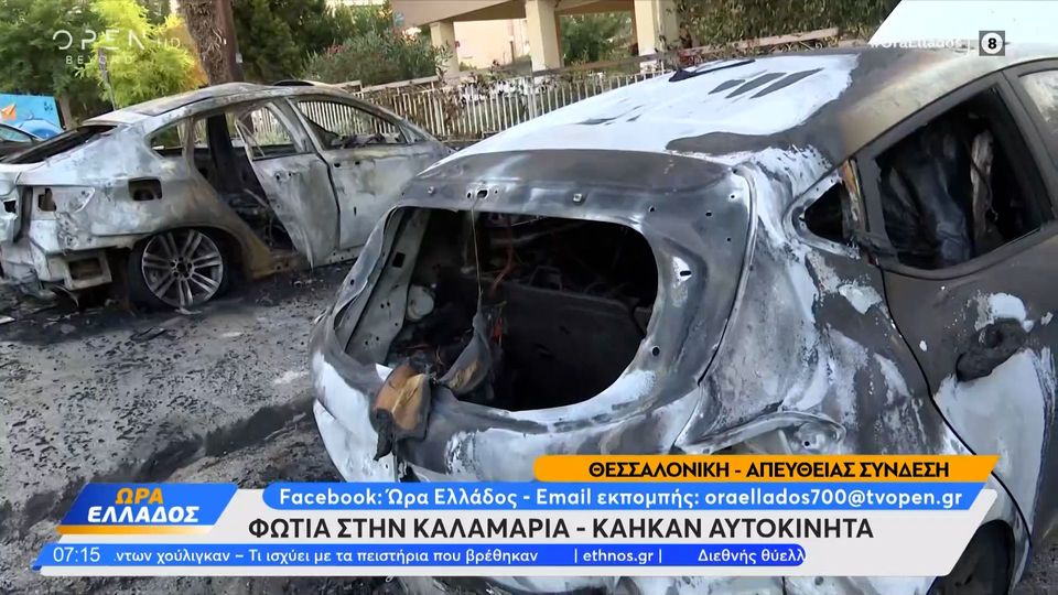 Θεσσαλονίκη: Τυλίχθηκαν στις φλόγες αυτοκίνητα στην Καλαμαριά (Video)