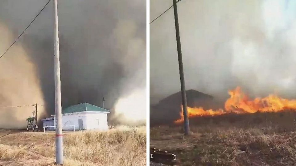 Φλεγόμενος ανεμοστρόβιλος τυλίγει στις φλόγες Ρώσικο χωριό