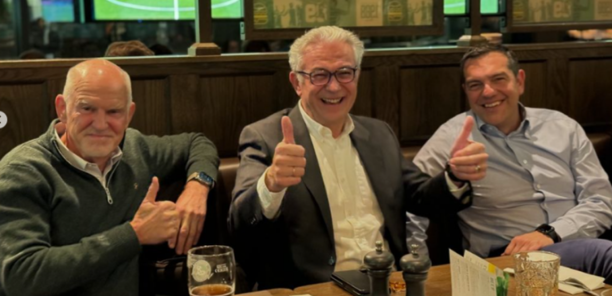 Ολυμπιακός: Τσίπρας, Παπανδρέου και Ρουσόπουλος είδαν μαζί τον τελικό (ΦΩΤΟ)