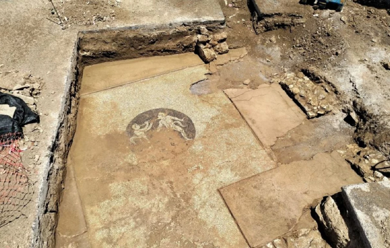 Αρχαίο ψηφιδωτό δάπεδο εντοπίστηκε τυχαία στην Ερέτρια – Δείχνει σάτυρους να χορεύουν