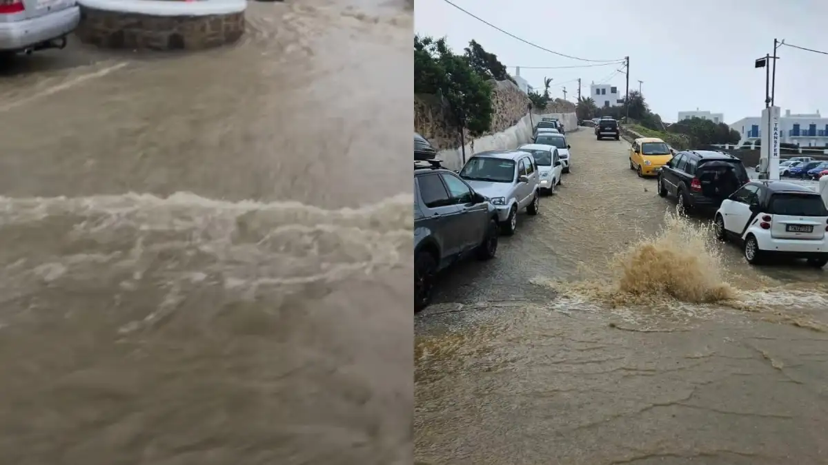 Κακοκαιρία στη Μύκονο: Πλημμύρισαν ξανά οι δρόμοι από τις σφοδρές βροχοπτώσεις – Οδηγοί παλεύουν με τα ορμητικά νερά (ΦΩΤΟ+Video)