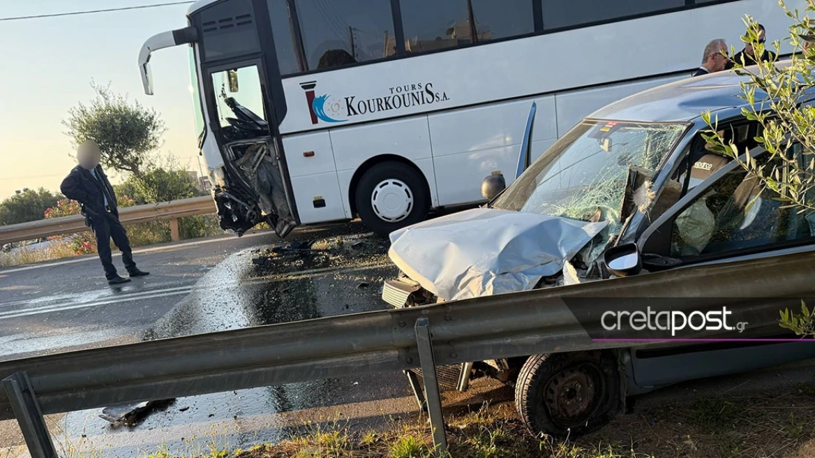 Τουριστικό λεωφορείο συγκρούστηκε με αυτοκίνητο στην Κρήτη