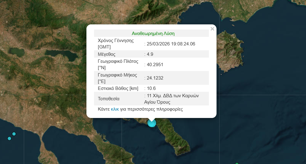 Ισχυρός σεισμός 4,9 Ρίχτερ στο Άγιο Όρος – Αισθητός και στη Θεσσαλονίκη