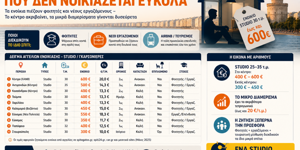 Ενοίκια στη Θεσσαλονίκη: Πόσο κοστίζει σήμερα ένα studio σε Κέντρο, Τούμπα, Καλαμαριά και Εύοσμο