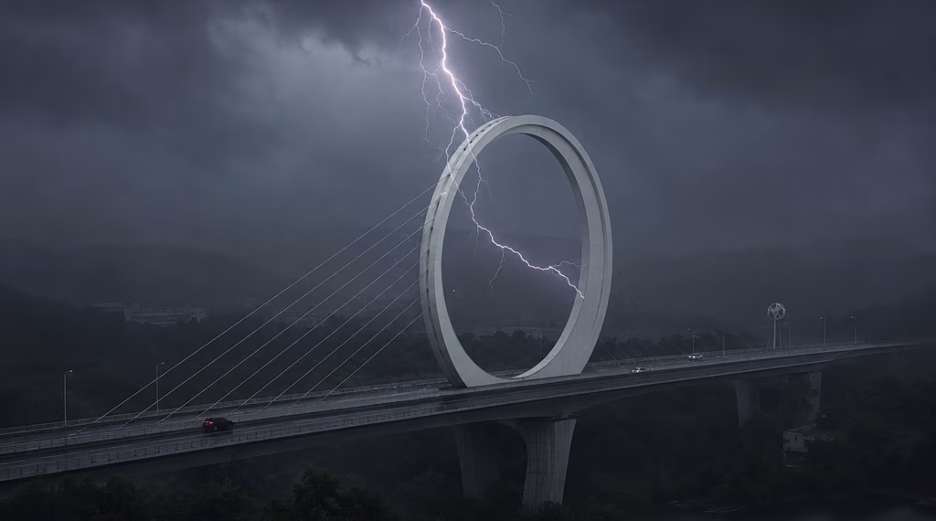 Μοναδική εικόνα: Κεραυνός πέφτει πάνω σε κυκλική γέφυρα (video)