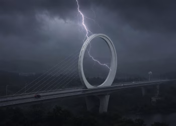 Μοναδική εικόνα: Κεραυνός πέφτει πάνω σε κυκλική γέφυρα (video)
