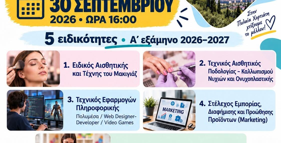 ΣΑΕΚ Πυλαίας – Χορτιάτη: Σε εξέλιξη η Β’ φάση εγγραφών έως τις 30 Σεπτεμβρίου